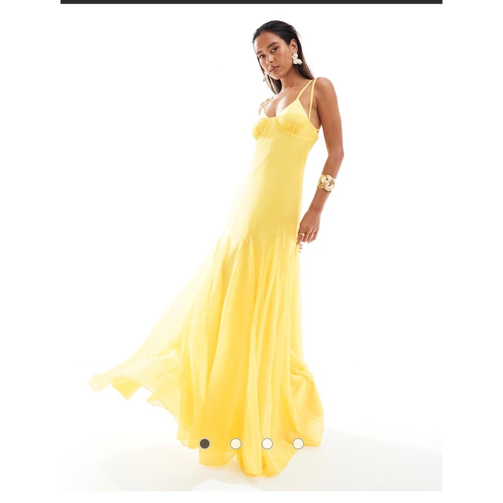 ASOS Design Exposed Bralet Cami Maxi Dress Godets Yellow Flowy 4 Y2K Resortwear